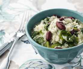 Arroz de nabiças e feijão vermelho
