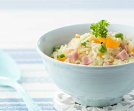 Arroz com cenoura e ervilhas