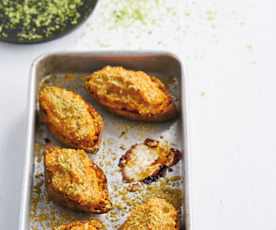 Batatas-doces recheadas com peru