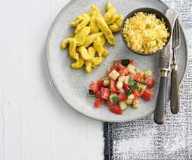 Frango a vapor com arroz de ervilhas