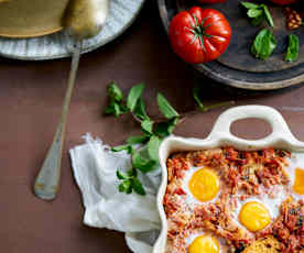 Açorda de tomatada com ovos escalfados