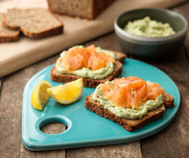 Seeded Breakfast Bread with Avocado Ricotta Spread and Smoked Salmon