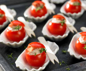 Cherry tomatoes stuffed with goat's cheese and prosciutto