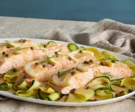 Lemon Caper Salmon with Ribbon Squash