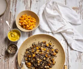 Salada morna de quinoa e couve-de-bruxelas