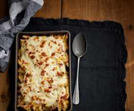 Massa com fiambre, presunto e milho