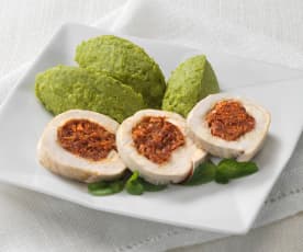 Turkey roulades with minted pea mash