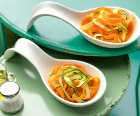 Steamed carrot and courgette tagliatelle