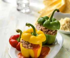 Stuffed peppers with rice and tomato sauce