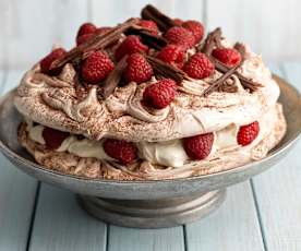 Raspberry and Chocolate Swirl Pavlova