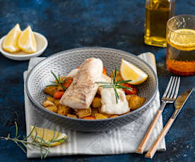 Filet z białej ryby (sous-vide) z pieczonymi warzywami (z osłoną noża miksującego)