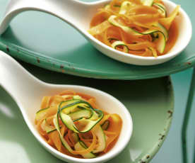 Steamed carrot and courgette tagliatelle