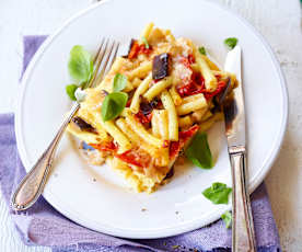 Überbackene Maccheroncini mit Auberginen und Cherry-Tomaten