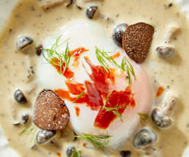 65°c黑松露温泉蛋配帕尔马火腿脆片