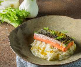 Lachsforelle auf Fenchel-Orangen-Risotto