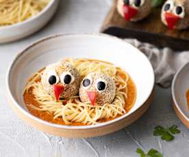 Spaghettini al sugo con polpettine di lenticchie