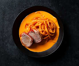 Pork Tenderloin with Paprika Cream Sauce and Linguine
