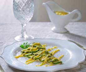 Spigola in crosta di zucchine con salsa al caviale di limone