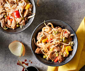 Rindfleisch süß-sauer mit Reisnudeln