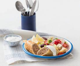 Greek lamb rolls with yoghurt dressing