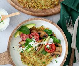 Cauliflower hash browns with sauteed mushrooms (Noni Jenkins)