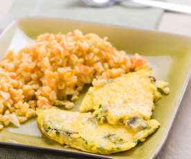 Möhren-Weizen mit Champignon-Omelette