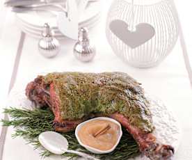 Perna de peru com puré de maçã