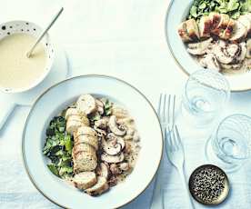 Boudins blancs à la truffe, sauce crémeuse aux marrons et champignons