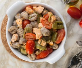 Gnocchi di grano saraceno con taccole e salmone (senza glutine)