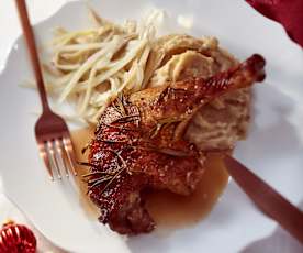 Entenkeule mit Maronen-Kartoffel-Püree und Fenchelgemüse