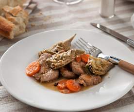 Solomillo de cerdo estofado con alcachofas para dos