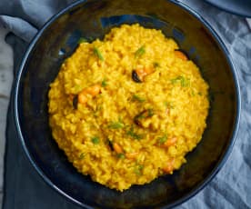 Risoto de açafrão e mexilhão