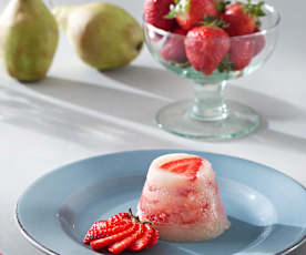 Pudding met aardbei en peer