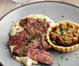 Fillet of Beef, Mushroom and Stilton Rarebit Tarts with Celeriac Purée