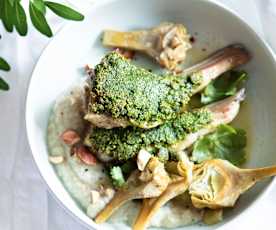 Côtelettes d'agneau et purée d'artichauts