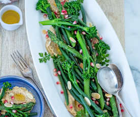 Cauliflower hummus with green vegetables