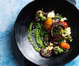 Broccoli cu pesto de rucola și lămâi coapte