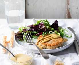 Tortitas de atún con ensalada verde y vinagreta de limón