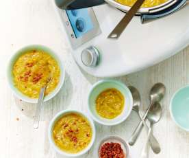 Velouté de pois cassés et speck croustillant