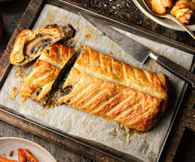 Mushroom Wellington, Mushroom Gravy, Crispy New Potatoes and Maple-glazed Carrots