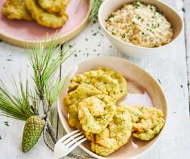 Pataniscas de camarão com risoto