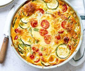 Clafoutis de tomates cerise,  courgettes et thym