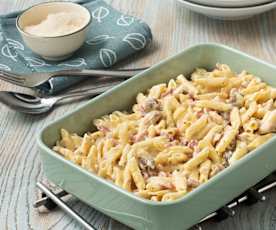 Macarrones carbonara con cerveza