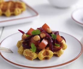 Waffles de batata-doce e tomilho com molho de tomate