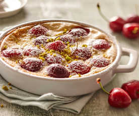 Clafoutis met amarena kersen en amandelmelk