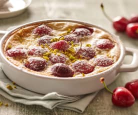 Cherry and almond clafoutis pudding