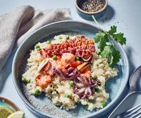 Weizenbier-Risotto mit Meeresfrüchten