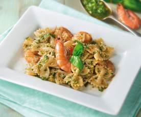 Farfalle pesto e gamberi