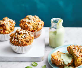 Lupin, corn and tomato muffins with basil yoghurt (Diabetes)