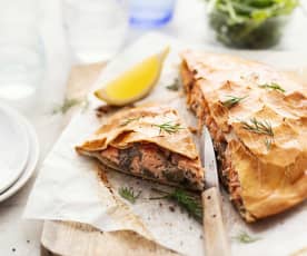 Tourte au saumon et champignons sauce crème